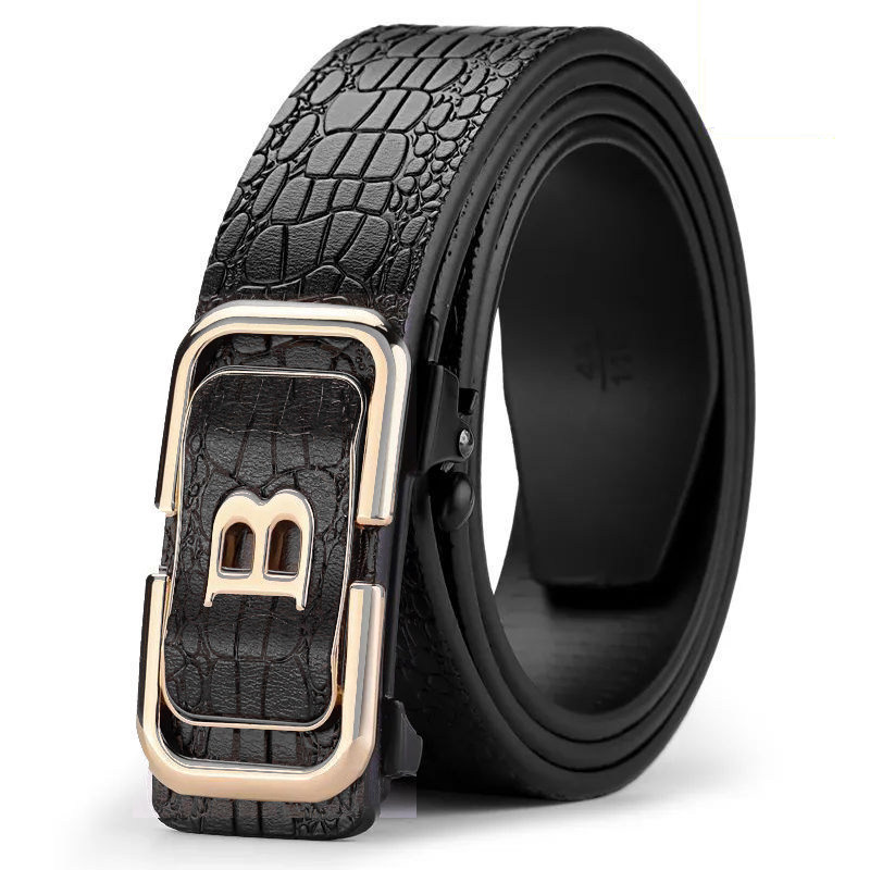 男士轻奢B字头鳄鱼纹无牙皮带