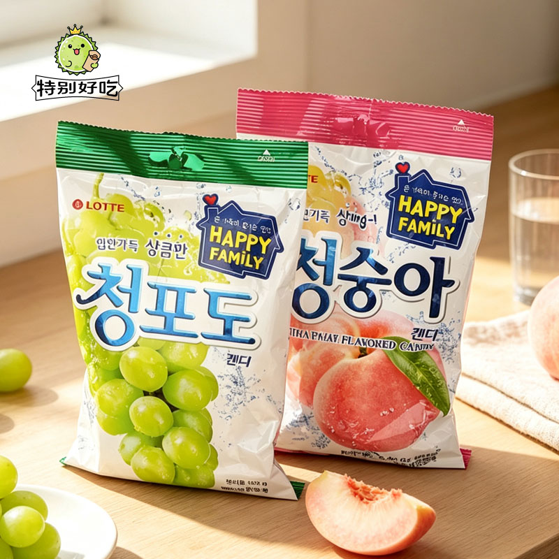 韩国进口lotte乐天青葡萄糖青提糖水蜜桃水果糖休闲解馋糖果零食