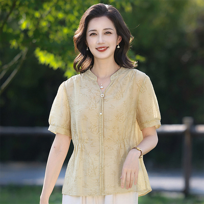 千百怡恋妈妈装新品百搭单排扣设计衬衫中老年女舒适薄款显瘦上衣