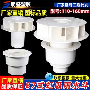PVC排水管配件虹吸式 雨水斗87型塑料重力DN110天台侧墙落水斗地漏