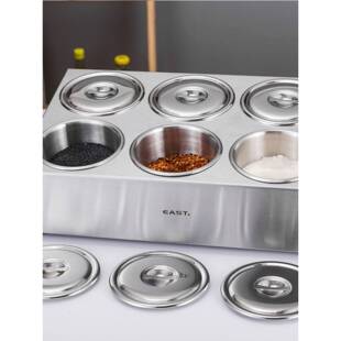 不锈钢调味罐火锅自助餐厅专用四格六格八格调料盒商用配料碗带架