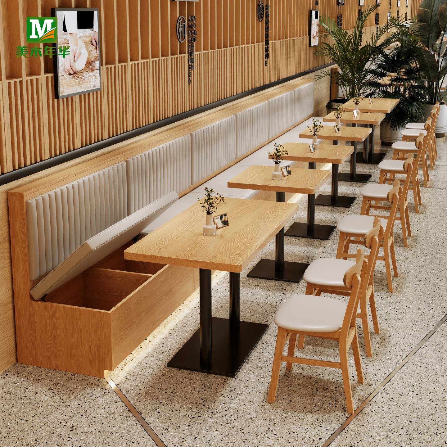 卡座餐桌商用餐厅靠墙沙发定制糖水奶茶店甜品餐饮店实木桌椅组合