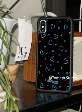 韩国ins艺术蓝色爱心欧尼同款苹果17promax保护套iPhone17/16/15/14/13/12全包边11手机壳Xsmax黑新16e