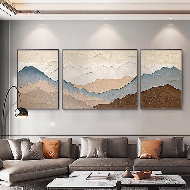 《层峦叠翠》背有靠山手绘油画 划客厅三D联横款简约挂画 划沙发