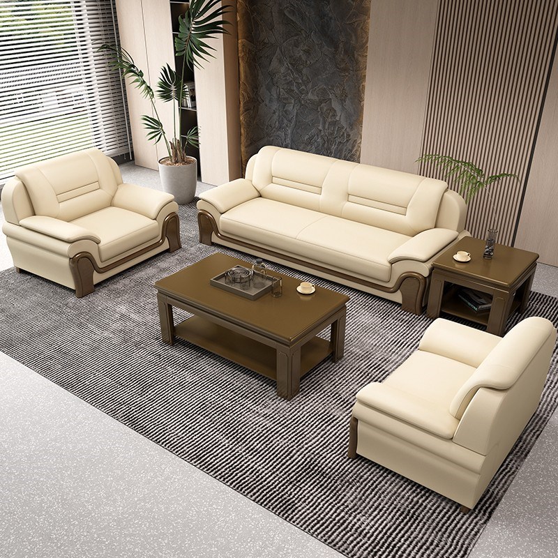 办公沙发商务简约现代客厅大厅酒店贵G宾接待室真皮三人位茶几组