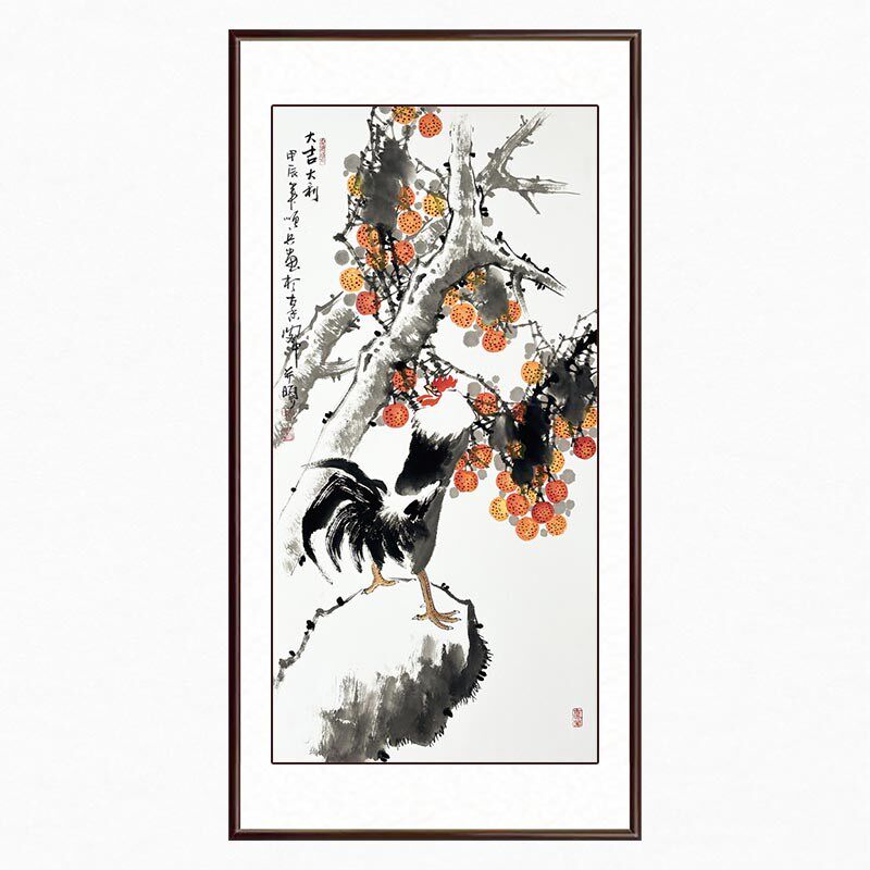 纯手绘真迹新中式玄关装s饰画客厅沙发背景墙挂画荔枝餐厅水墨国