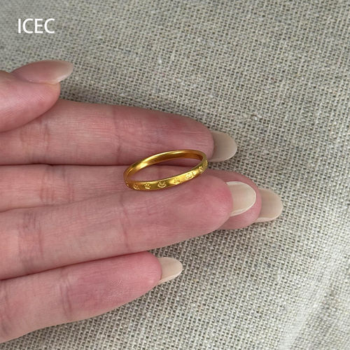 s925纯银金色小猫印花戒指女