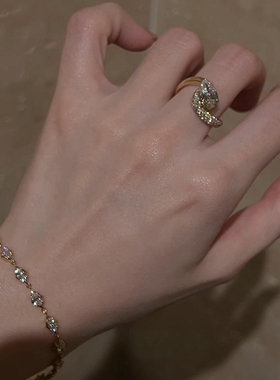 S925纯银金色水滴锆石戒指女