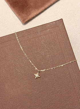 S925纯银迷你镶钻八芒星项链女