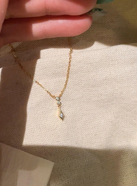 S925纯银金色三钻菱形项链女