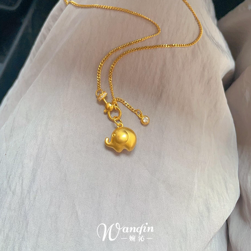 s925纯银金色小象项链女