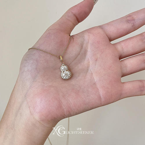 S925纯银满钻金色葫芦吊坠项链女