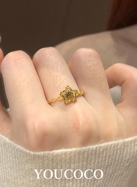 s925纯银爆闪星星金色戒指女