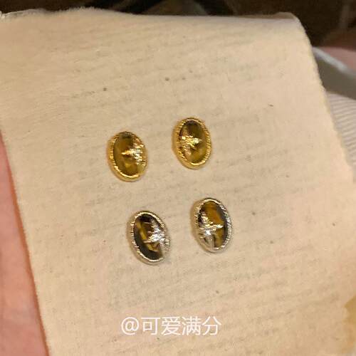 S925纯银复古美拉德椭圆耳钉女