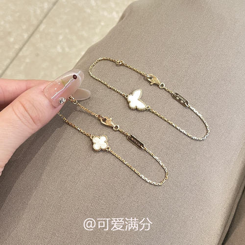 S925纯银四叶草蝴蝶白贝母手链女