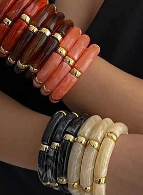 欧美饰品 ins串珠竹节几何型手链 设计感晕染b隔片手环套装