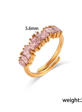 欧美ins时尚简约轻奢热卖戒指饰品不锈钢不规则矩形锆石开口戒女