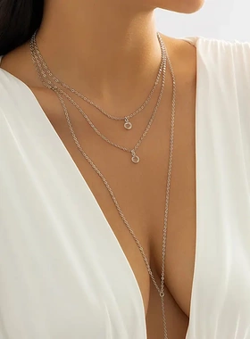 欧美饰品 性感长款y型几何水钻项饰 仿珍珠百搭流苏项链