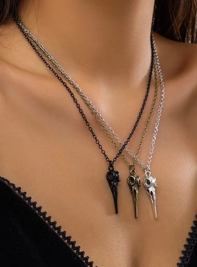 欧美饰品 万圣节暗黑金属嘻哈项饰 个性尖嘴骷髅吊坠流苏项链