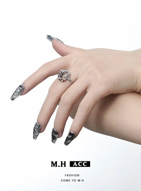 猩红之月戒指女小众高级轻奢2024新款时尚个性指环开口可调节指戒