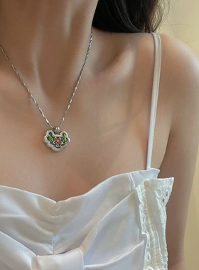 花朵长命锁吊坠项链复古简约小众脖颈链时尚个性气质