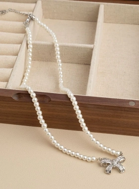 法式复古结锆石珍珠项链女轻奢小众设计冷淡风精致锁骨链颈链
