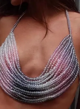 l5011y 多层胸链beed bra jewelry  彩色珠身体链腰链套装