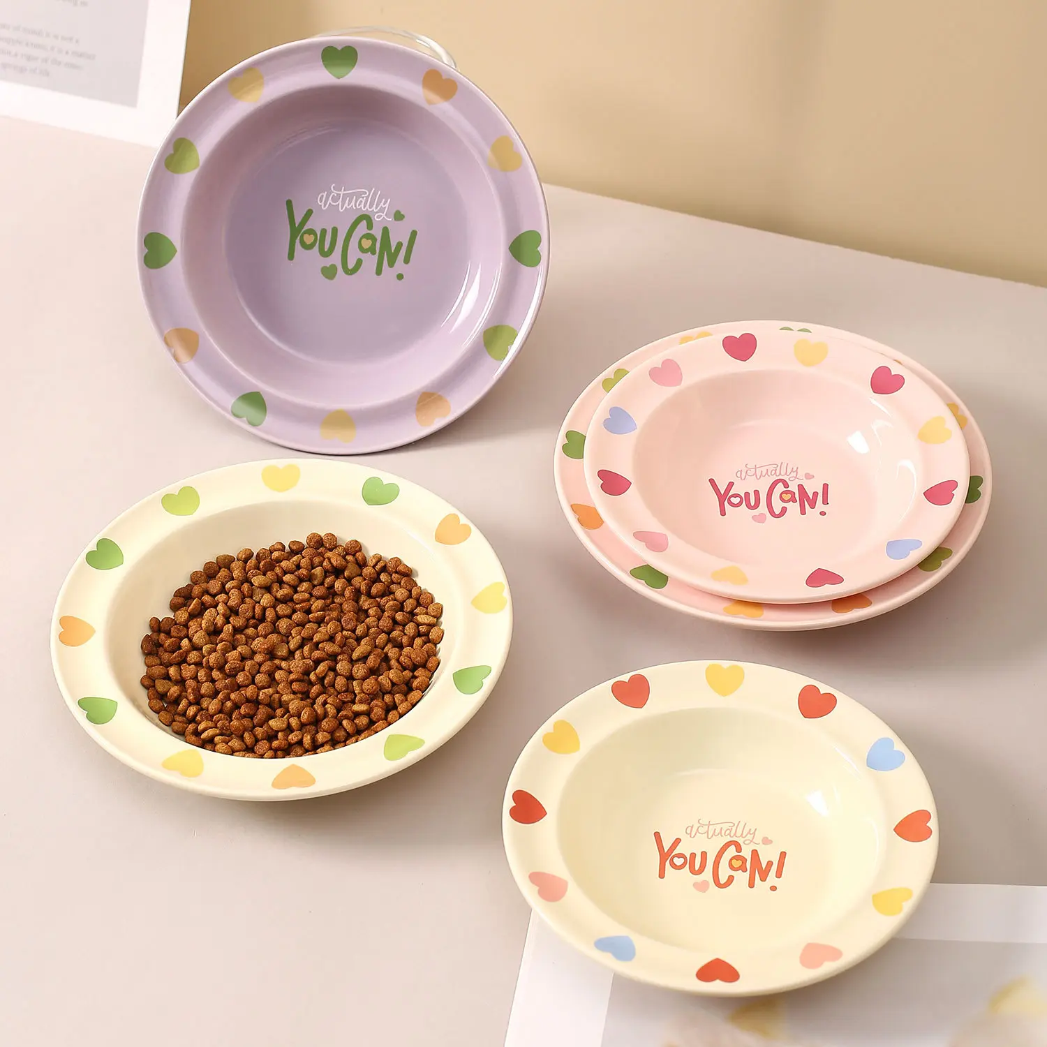 创意卡通护边盘家用陶瓷宠物碗猫碗狗碗宠物用品食盆猫猫饭碗