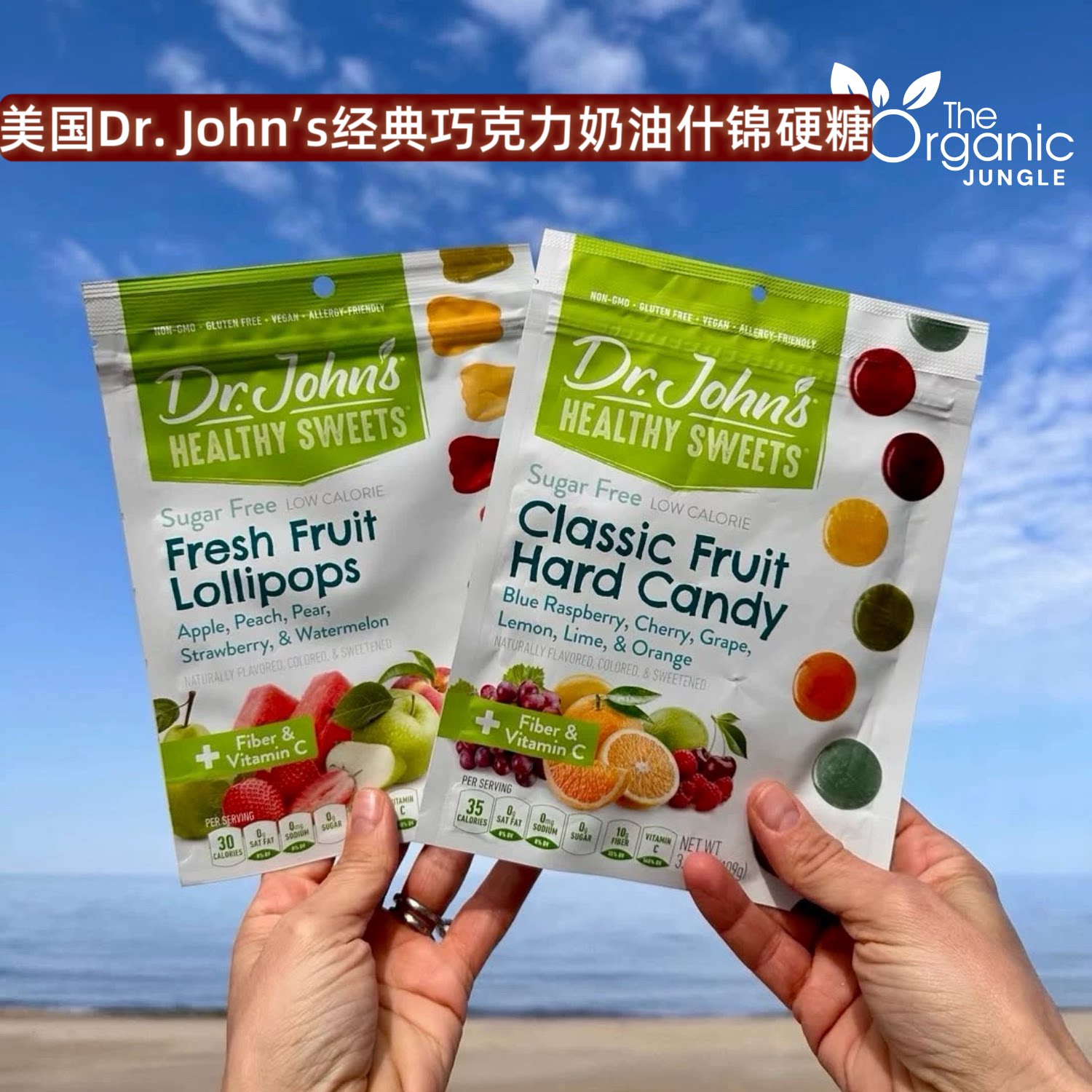 美国Dr. John's Healthy Sweets经典水果棒棒糖巧克力奶油硬糖