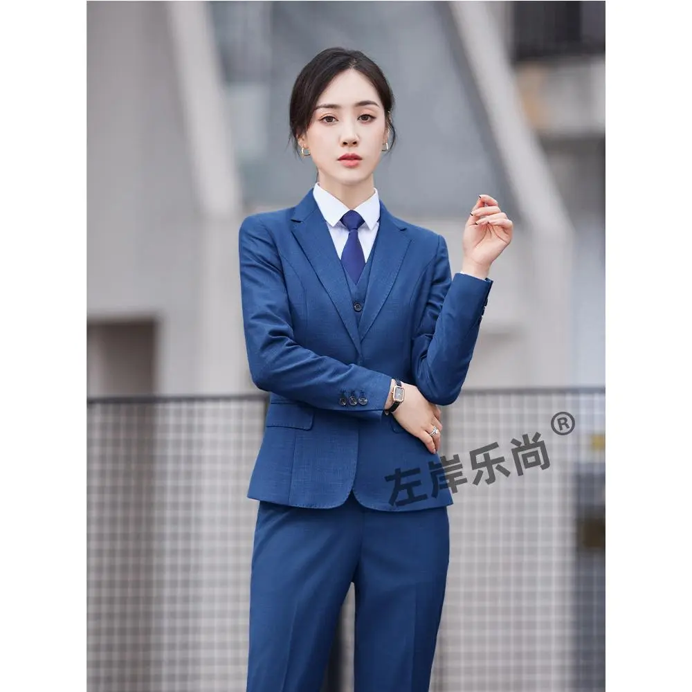 男式商务西服男女同款雾霾蓝西装正装工作服银行销售工装4店职业