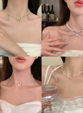 镶钻珍珠项链小众时尚百搭锁骨链法式气质轻奢高级感饰品