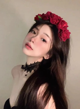 红玫瑰花发箍洛丽塔os发饰哥特新娘花环lolita暗黑系头饰万圣节