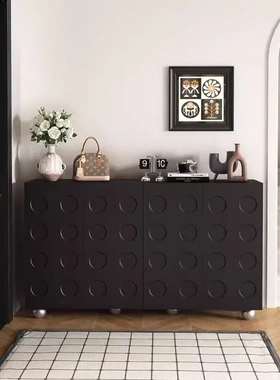 ！黑色复古鞋柜家用入户高级门口玄关客厅收纳一体简约靠墙储物
