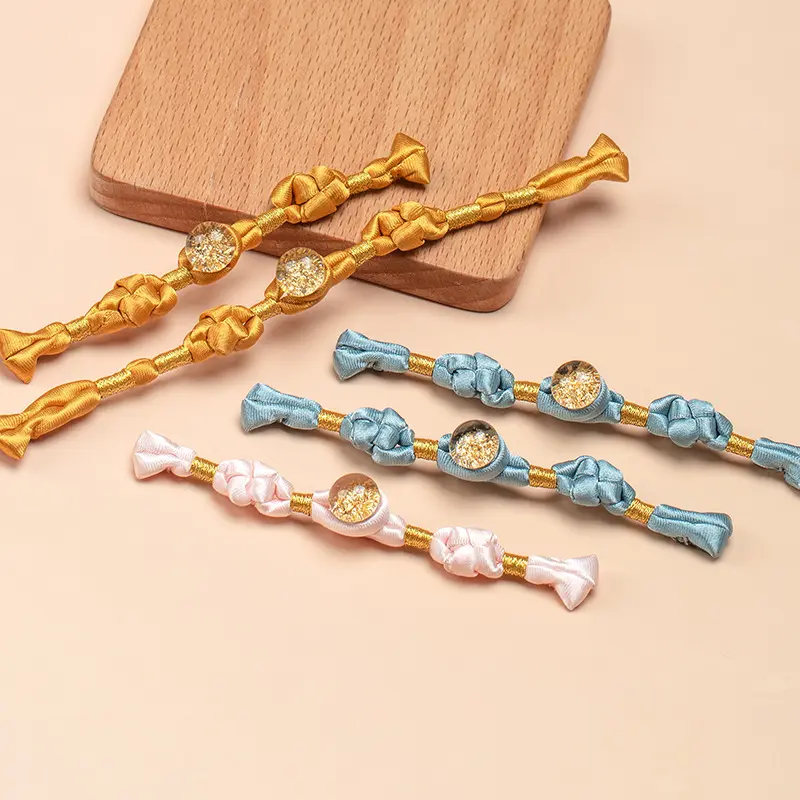 恒美合旗袍盘扣金箔珠绕线长尾一字扣手工编织纽扣民族风服饰扣子