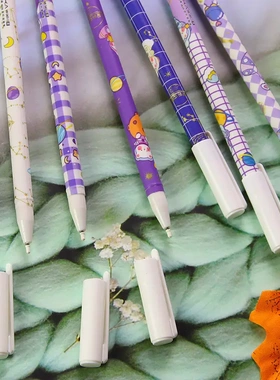 创意紫色太空熊笔拔帽式签字笔办公用可爱文具学生书写水性笔