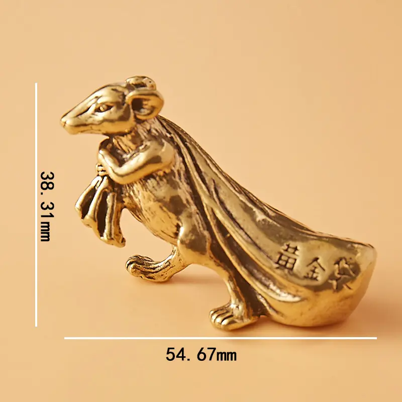 创意黄铜布复古老鼠背黄金袋工艺品茶宠居家装饰实心桌面摆件