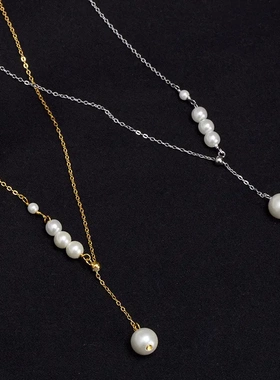 s925银法式热卖珍珠流苏项链女简约高级感可调节锁骨链银饰