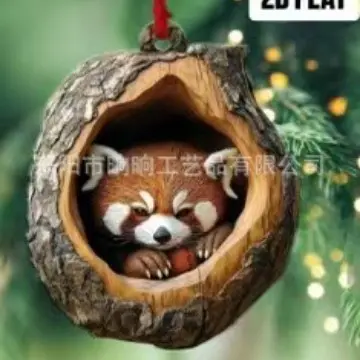 新款猫头鹰浣熊圣诞装饰品圣诞树挂件2D平面打印亚克力小挂件