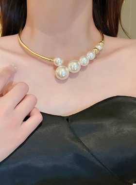 法式巴珍珠几何项链时尚个性项圈网红新款潮流项饰