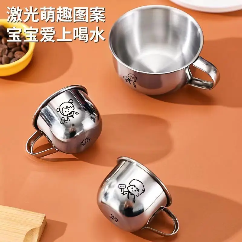 304不锈钢儿童水杯专用食品级加厚防摔耐摔幼儿园家用户外带手柄