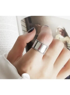 新款复古做旧韩版戒指个性极简光圈光面开口银指环百搭食指戒