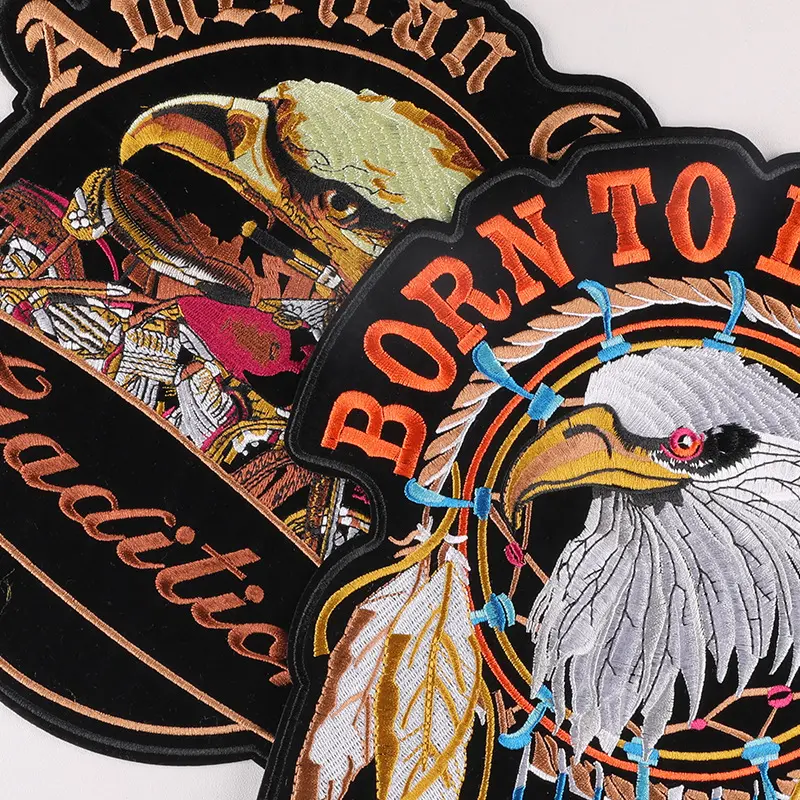 货源电脑绣花标机车服老鹰字母大号补丁刺绣布贴