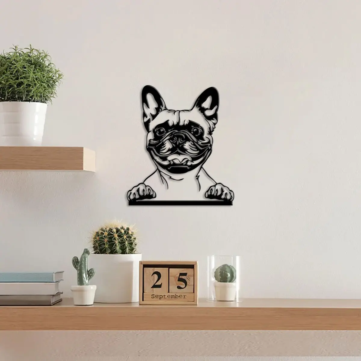 斗牛犬宠物墙面镂空萌创意黑色金属装饰壁挂标记门牌铁艺饰品