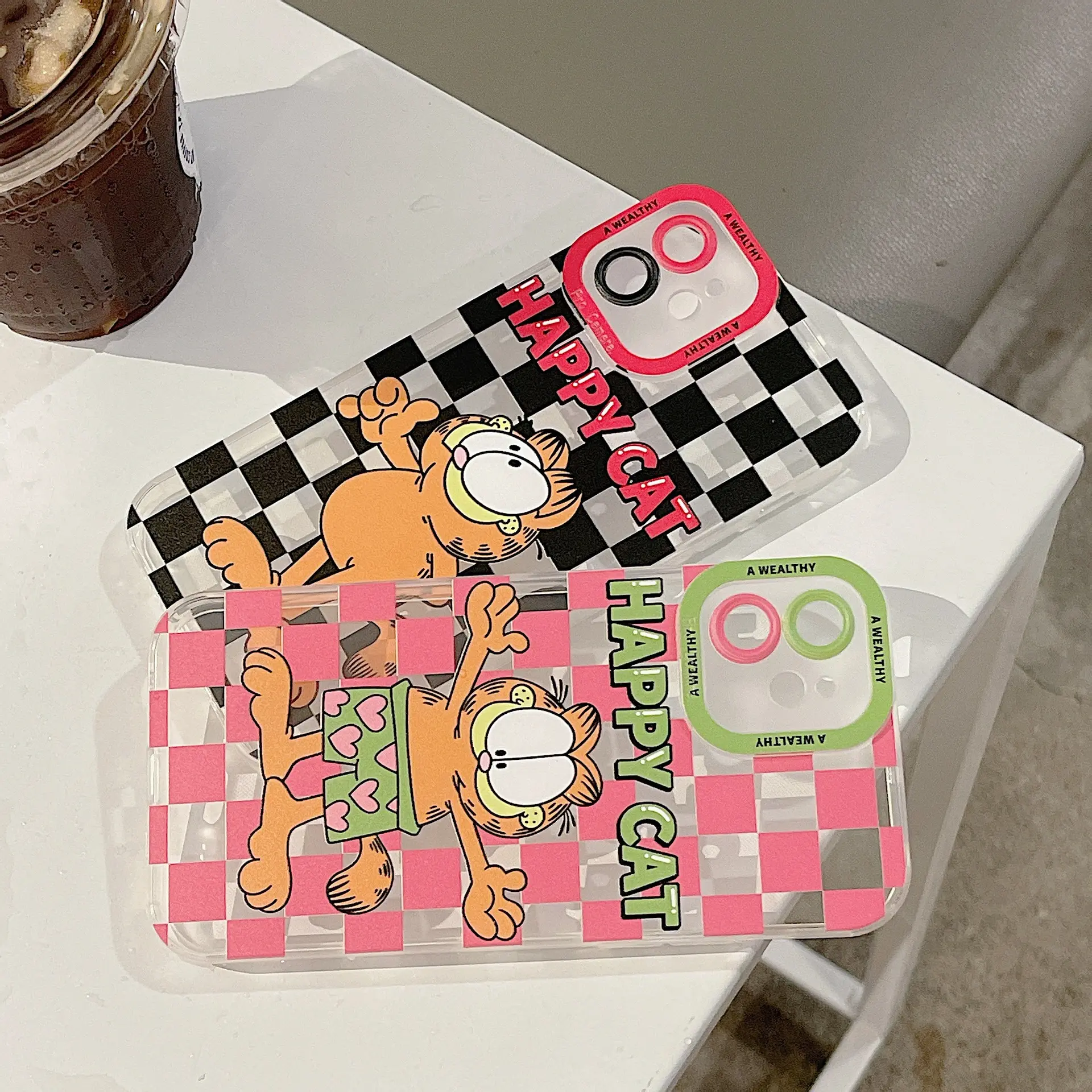 格子适用13promax卡通14瞳影透明壳15pro保护套