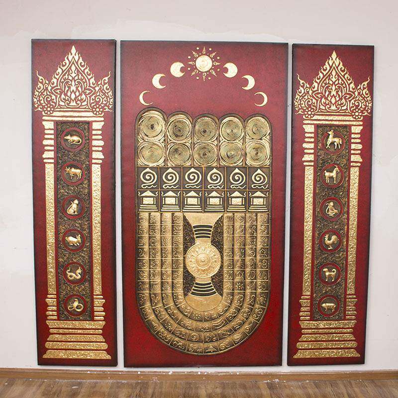 手绘金箔画泰国玄关客厅壁画装饰画餐厅装饰挂画墙画十二生肖