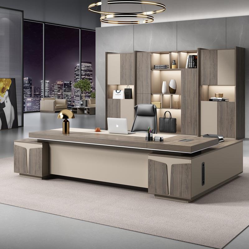 双柜老板桌简约现代大班台新中式总裁室经理办公桌子主管桌椅组合