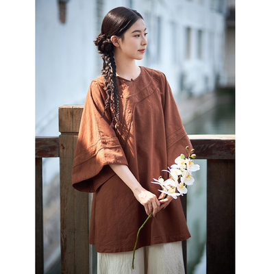 【照本堂】2025秋季新款国风新中式女装盘扣宽松棉麻上衣女W12557