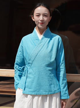 照本堂春新款舒适棉麻上衣女高端系带汉服复古国风茶服21支W1359