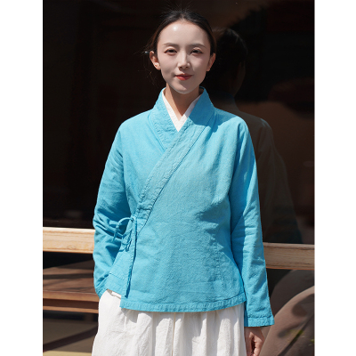 照本堂春新款舒适棉麻上衣女高端系带汉服复古国风茶服21支W1359