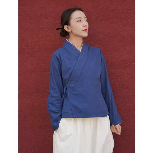 照本堂夏新款舒适棉麻上衣女高端系带汉服复古国风茶服21支W1359